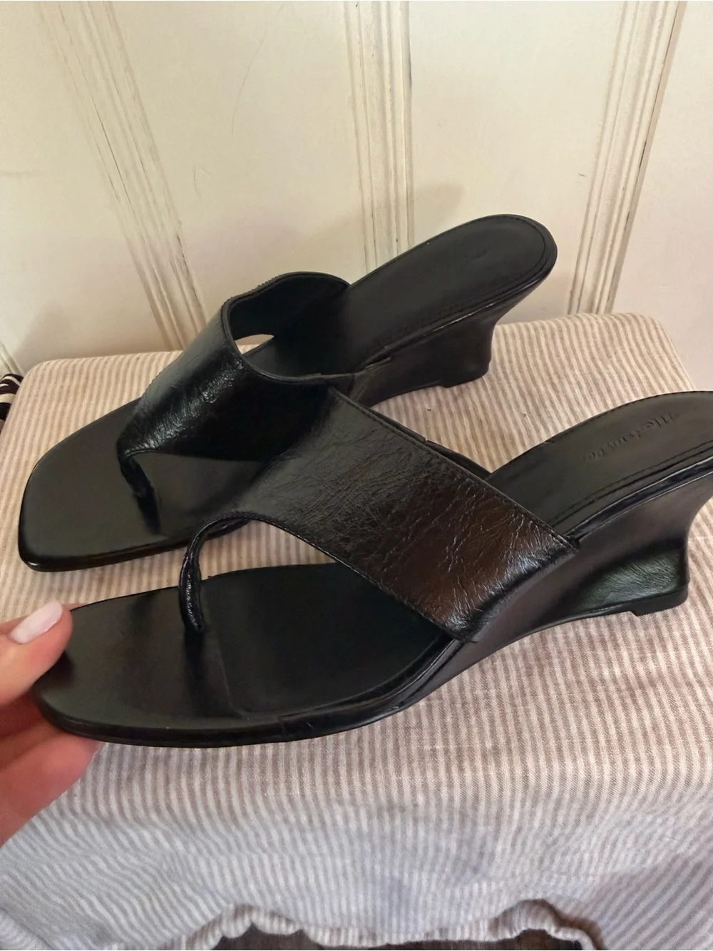 Madewell the Deanna Black Wedge Thong Sandal - Women's Casual Slide. New. 9.5